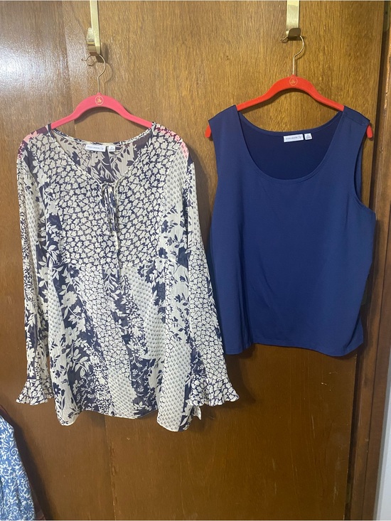 Susan Graver Tops - Susan Graver Navy Sleeveless Shell with Cream/Navy Printed Blouse Set